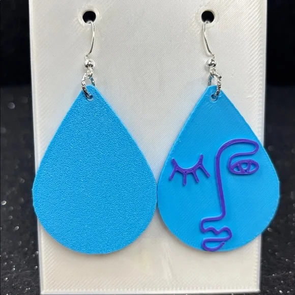 Blue and Purple Face Earrings - Picture 4 of 4
